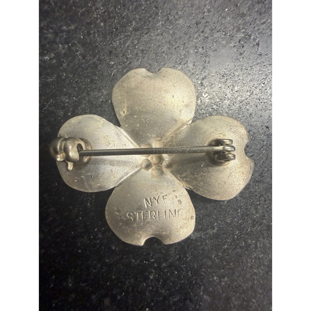 Vtg NYE Sterling Dogwood Blossom Brooch Pin 7/8" Brattleboro VT - Picture 2 of 5